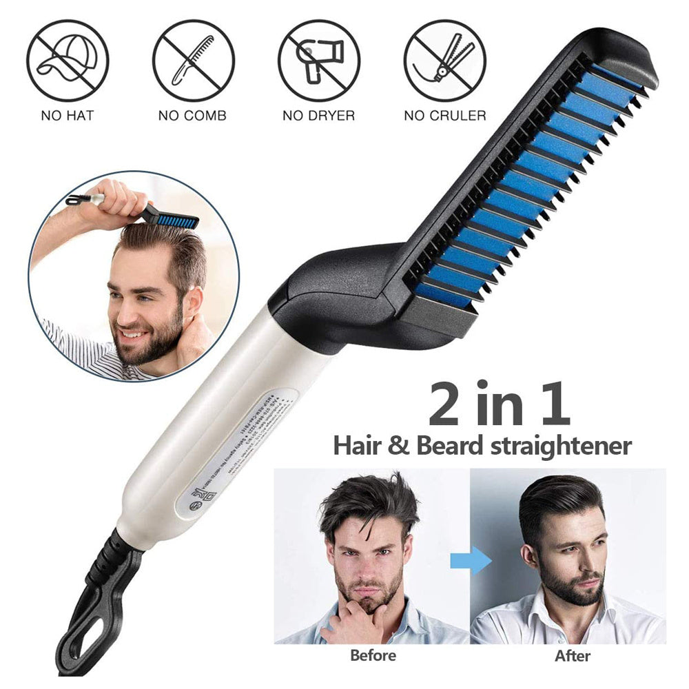 Electric Hair Straightener Brush for Men Quick Beard and Hair Styling Comb